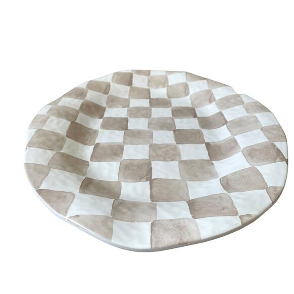 Chic Taupe & White Checkered Melamine Large Serving Platter 13X18 Oval NEW - Picture 8 of 9